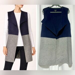 Talbots Draped Open Front Colorblocked Wool Longline Vest Womens Small Navy Gray